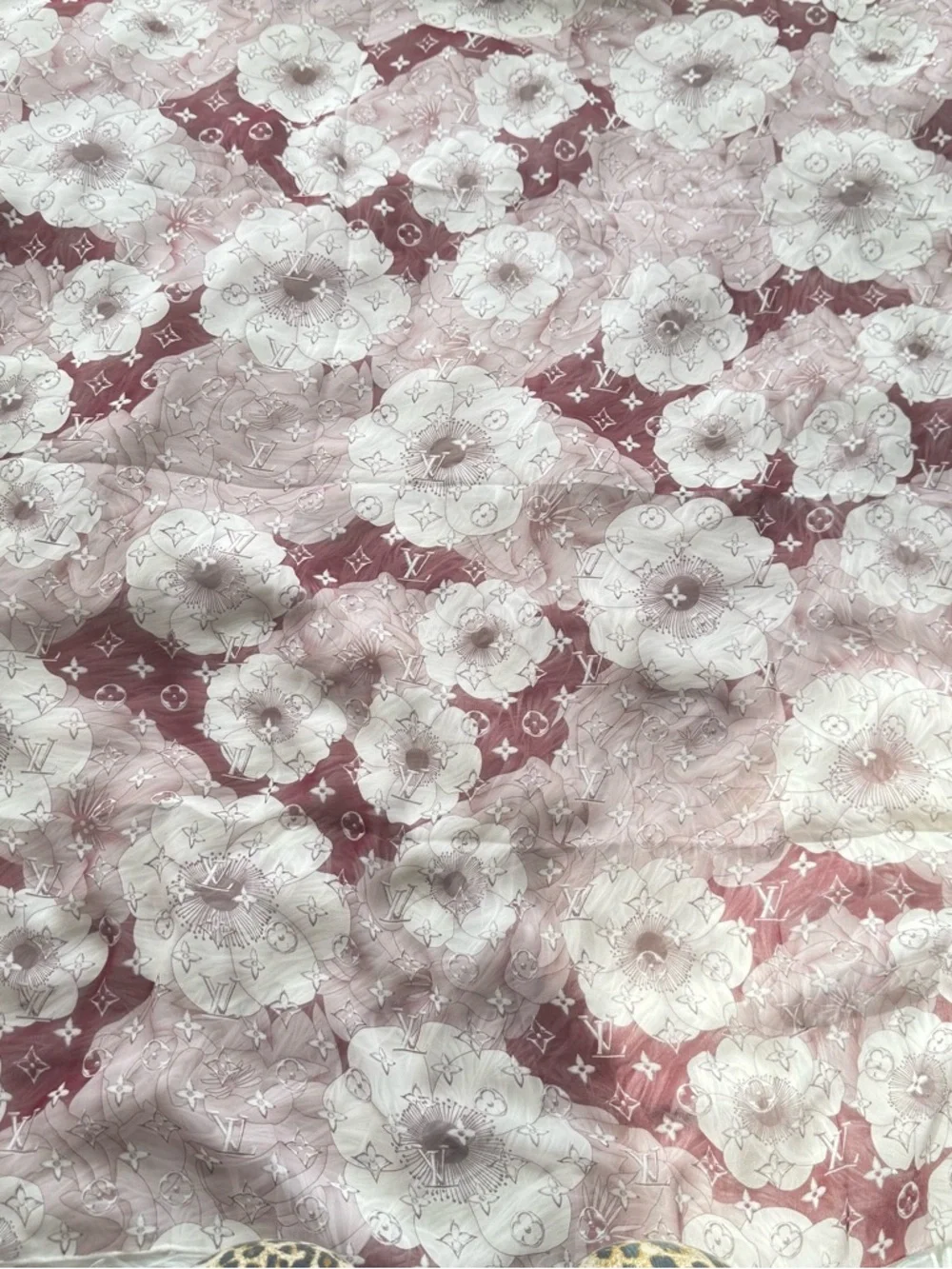Louis Vuitton Cherry Blossom Silk Scarf 35x35 Pink Floral Monogram Lightweight